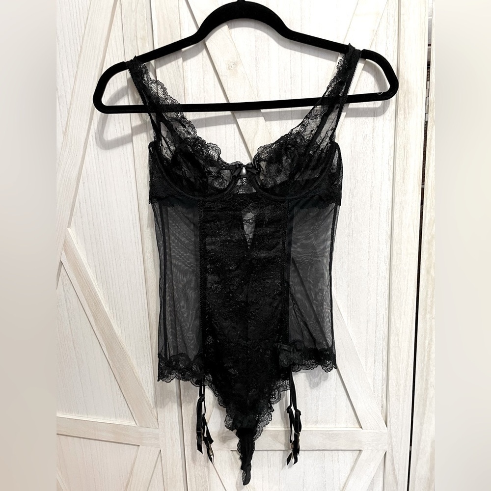 Victoria's Secret Black Lace Underwire Body Suit Lingerie‎ Size 34C